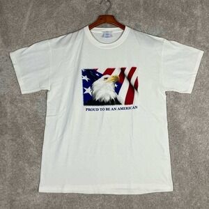 Mens White Proud To Be An American Eagle Flag Graphic T-Shirt Patriotic Size L